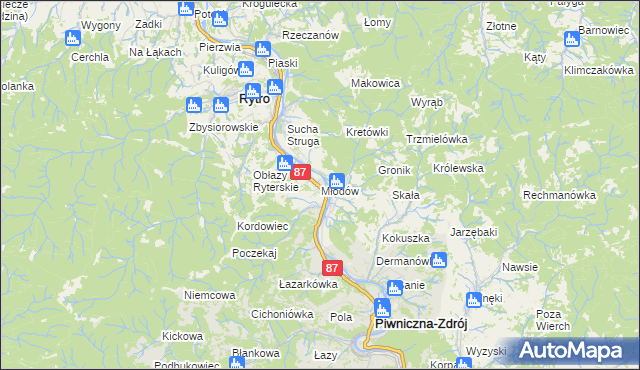 mapa Młodów gmina Piwniczna-Zdrój, Młodów gmina Piwniczna-Zdrój na mapie Targeo