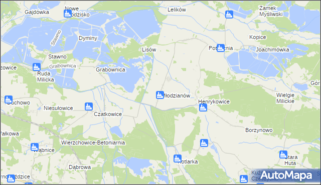mapa Młodzianów gmina Milicz, Młodzianów gmina Milicz na mapie Targeo