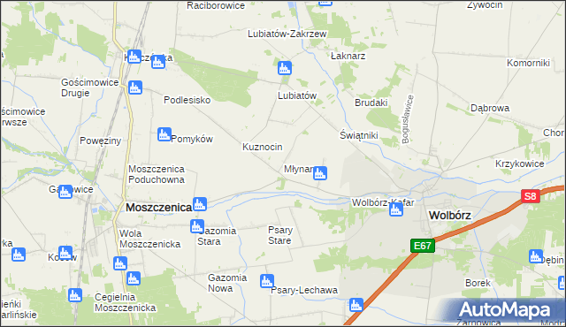 mapa Młynary gmina Wolbórz, Młynary gmina Wolbórz na mapie Targeo