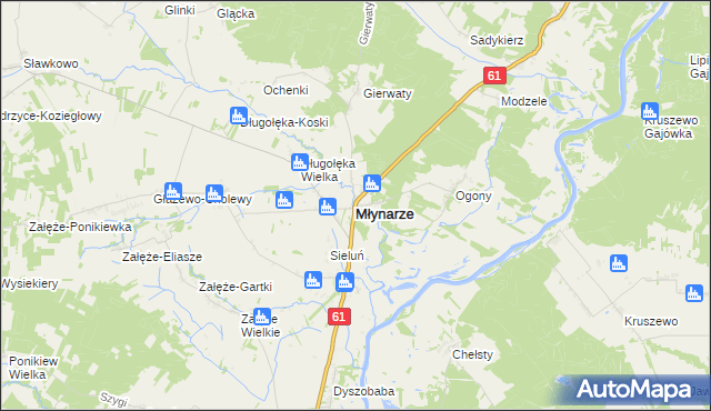 mapa Młynarze powiat makowski, Młynarze powiat makowski na mapie Targeo