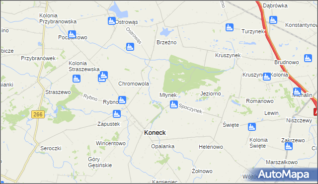 mapa Młynek gmina Koneck, Młynek gmina Koneck na mapie Targeo