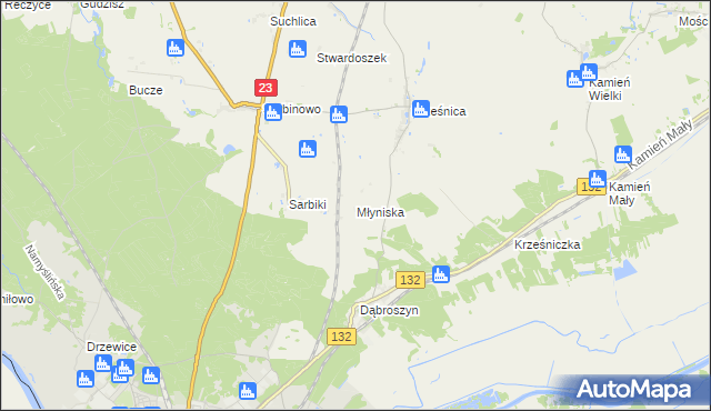 mapa Młyniska gmina Dębno, Młyniska gmina Dębno na mapie Targeo