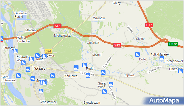 mapa Młynki gmina Końskowola, Młynki gmina Końskowola na mapie Targeo