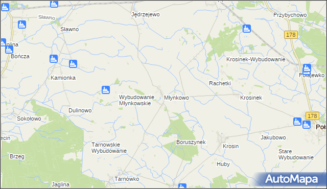 mapa Młynkowo gmina Połajewo, Młynkowo gmina Połajewo na mapie Targeo