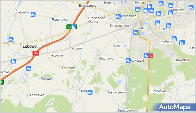 mapa Mnichowo gmina Gniezno, Mnichowo gmina Gniezno na mapie Targeo