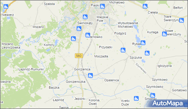 mapa Moczadła gmina Brodnica, Moczadła gmina Brodnica na mapie Targeo