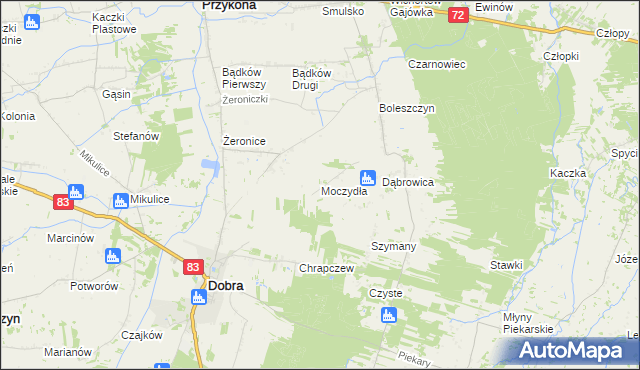 mapa Moczydła gmina Dobra, Moczydła gmina Dobra na mapie Targeo