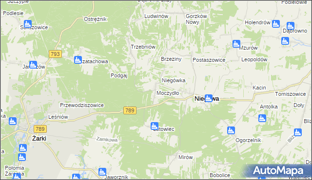 mapa Moczydło gmina Niegowa, Moczydło gmina Niegowa na mapie Targeo