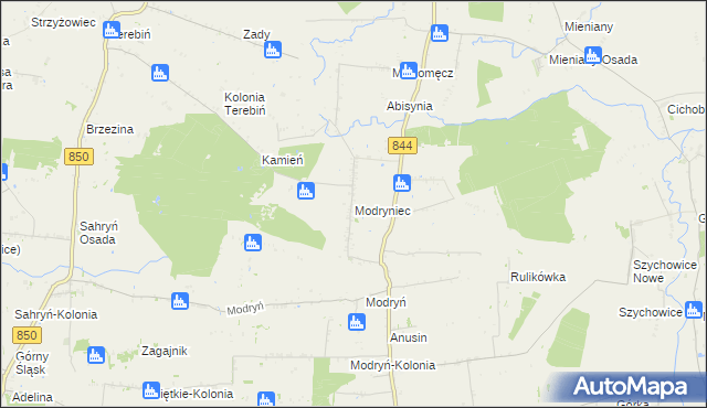 mapa Modryniec, Modryniec na mapie Targeo