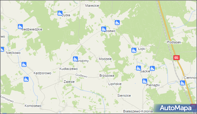 mapa Modzele gmina Grajewo, Modzele gmina Grajewo na mapie Targeo