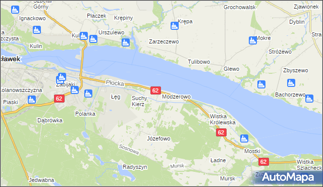 mapa Modzerowo gmina Włocławek, Modzerowo gmina Włocławek na mapie Targeo