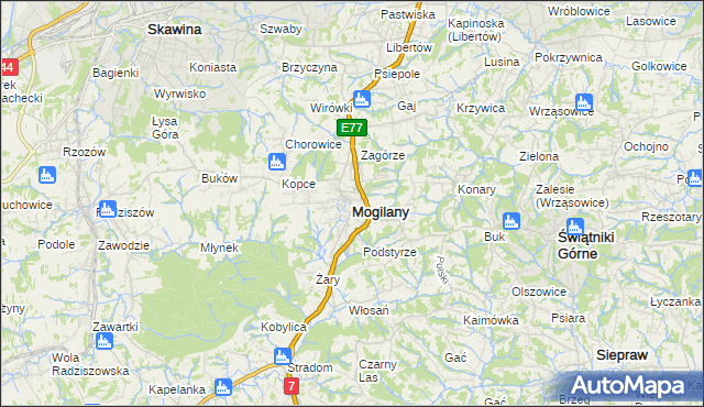 mapa Mogilany, Mogilany na mapie Targeo