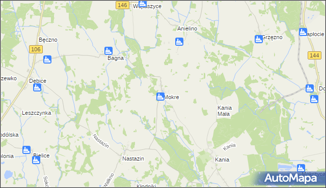 mapa Mokre gmina Maszewo, Mokre gmina Maszewo na mapie Targeo