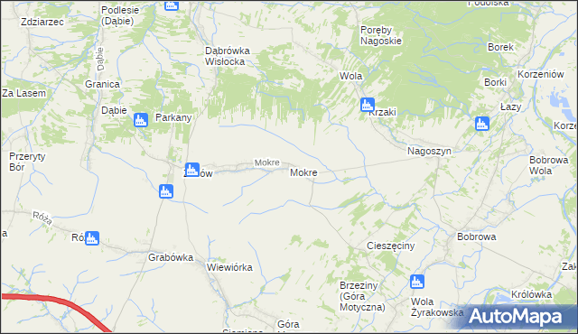 mapa Mokre gmina Żyraków, Mokre gmina Żyraków na mapie Targeo