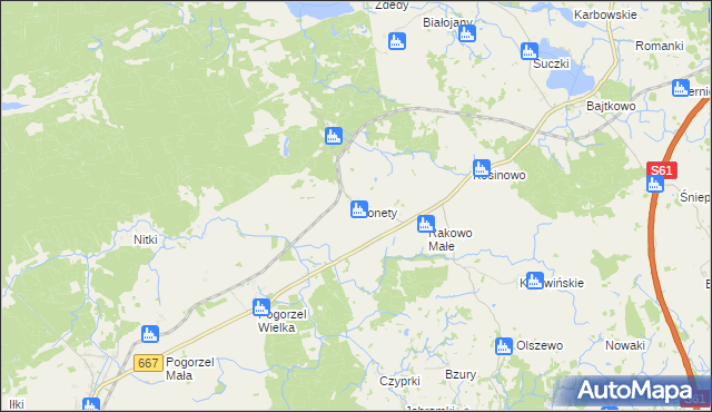 mapa Monety gmina Biała Piska, Monety gmina Biała Piska na mapie Targeo