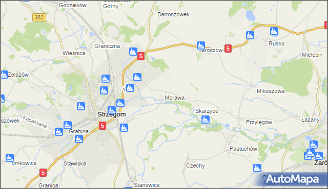 mapa Morawa gmina Strzegom, Morawa gmina Strzegom na mapie Targeo