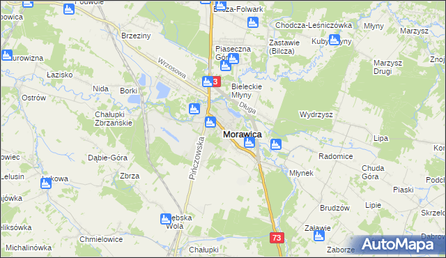 mapa Morawica powiat kielecki, Morawica powiat kielecki na mapie Targeo
