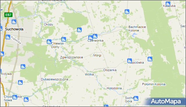 mapa Morgi gmina Suchowola, Morgi gmina Suchowola na mapie Targeo
