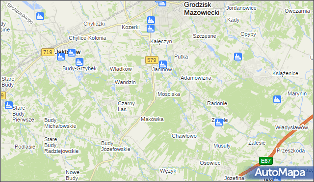 mapa Mościska gmina Grodzisk Mazowiecki, Mościska gmina Grodzisk Mazowiecki na mapie Targeo