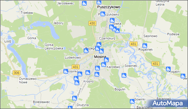 mapa Mosina powiat poznański, Mosina powiat poznański na mapie Targeo