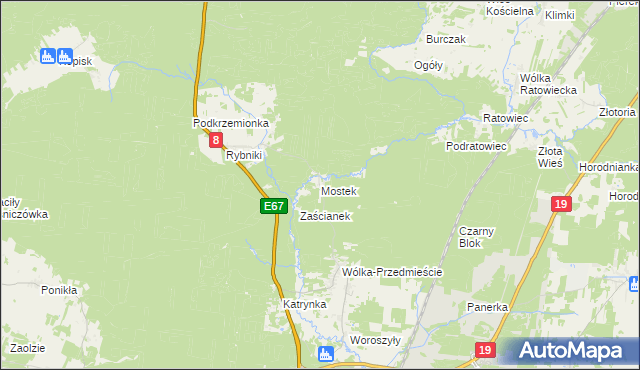 mapa Mostek gmina Wasilków, Mostek gmina Wasilków na mapie Targeo