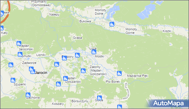 mapa Mostki gmina Jarocin, Mostki gmina Jarocin na mapie Targeo