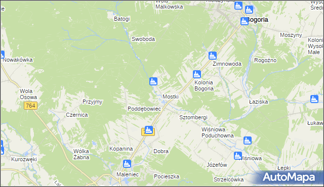 mapa Mostki gmina Staszów, Mostki gmina Staszów na mapie Targeo