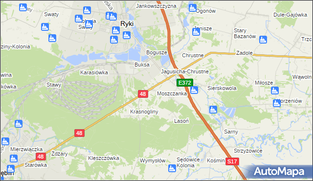 mapa Moszczanka gmina Ryki, Moszczanka gmina Ryki na mapie Targeo