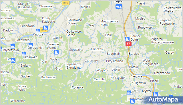 mapa Moszczenica Wyżna, Moszczenica Wyżna na mapie Targeo
