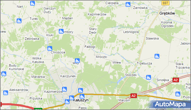 mapa Mroczki gmina Kałuszyn, Mroczki gmina Kałuszyn na mapie Targeo