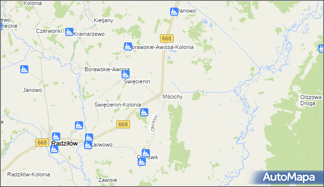 mapa Mścichy gmina Radziłów, Mścichy gmina Radziłów na mapie Targeo