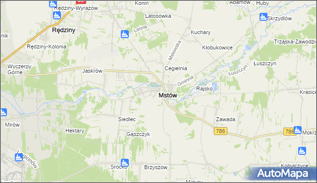 mapa Mstów powiat częstochowski, Mstów powiat częstochowski na mapie Targeo