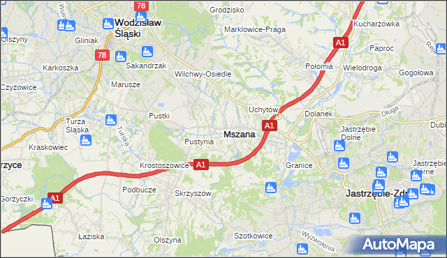 mapa Mszana powiat wodzisławski, Mszana powiat wodzisławski na mapie Targeo