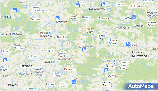 mapa Muchówka gmina Nowy Wiśnicz, Muchówka gmina Nowy Wiśnicz na mapie Targeo