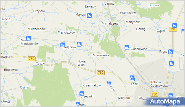 mapa Murowanka gmina Warka, Murowanka gmina Warka na mapie Targeo