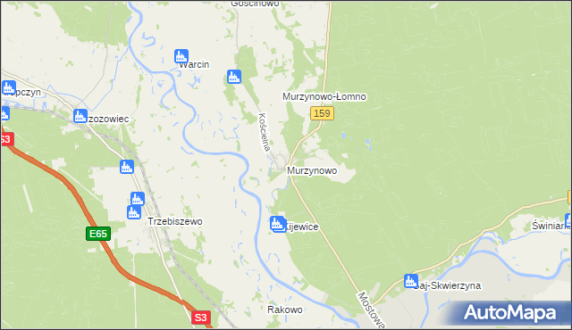 mapa Murzynowo gmina Skwierzyna, Murzynowo gmina Skwierzyna na mapie Targeo