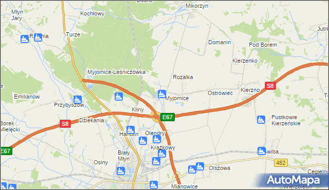 mapa Myjomice, Myjomice na mapie Targeo