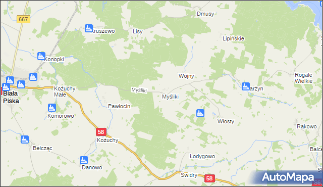 mapa Myśliki, Myśliki na mapie Targeo