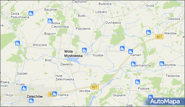 mapa Mysłów gmina Wola Mysłowska, Mysłów gmina Wola Mysłowska na mapie Targeo