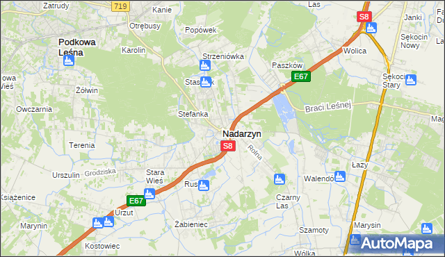 mapa Nadarzyn powiat pruszkowski, Nadarzyn powiat pruszkowski na mapie Targeo