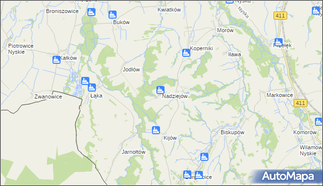 mapa Nadziejów gmina Otmuchów, Nadziejów gmina Otmuchów na mapie Targeo