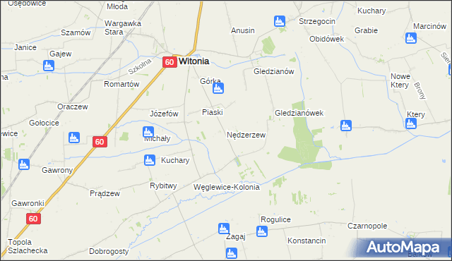 mapa Nędzerzew gmina Witonia, Nędzerzew gmina Witonia na mapie Targeo