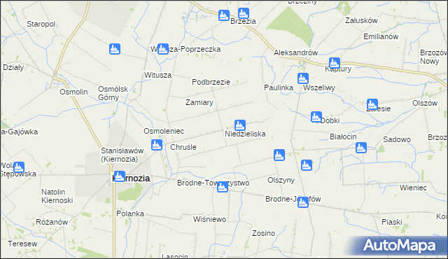 mapa Niedzieliska gmina Kiernozia, Niedzieliska gmina Kiernozia na mapie Targeo
