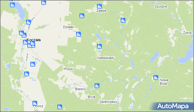 mapa Niedźwiady gmina Koczała, Niedźwiady gmina Koczała na mapie Targeo
