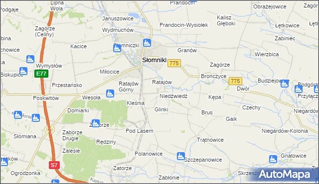 mapa Niedźwiedź gmina Słomniki, Niedźwiedź gmina Słomniki na mapie Targeo