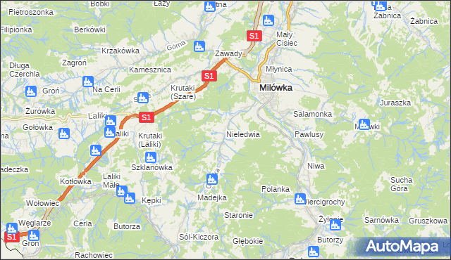 mapa Nieledwia, Nieledwia na mapie Targeo