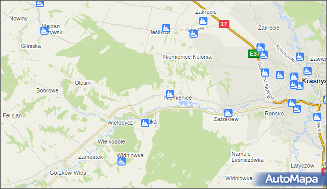 mapa Niemienice gmina Krasnystaw, Niemienice gmina Krasnystaw na mapie Targeo