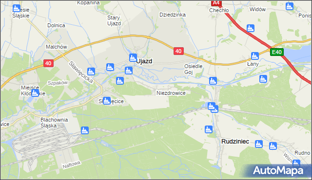 mapa Niezdrowice, Niezdrowice na mapie Targeo