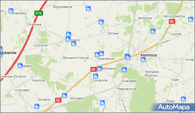 mapa Nieznanice, Nieznanice na mapie Targeo