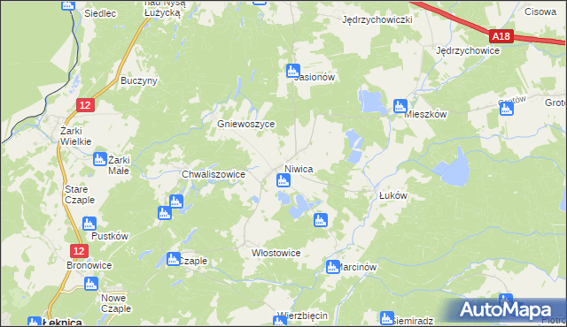 mapa Niwica gmina Trzebiel, Niwica gmina Trzebiel na mapie Targeo